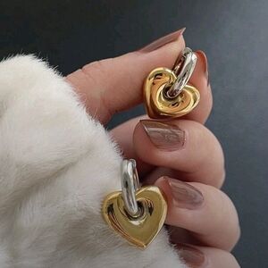 Gold and Silver Heart Earrings